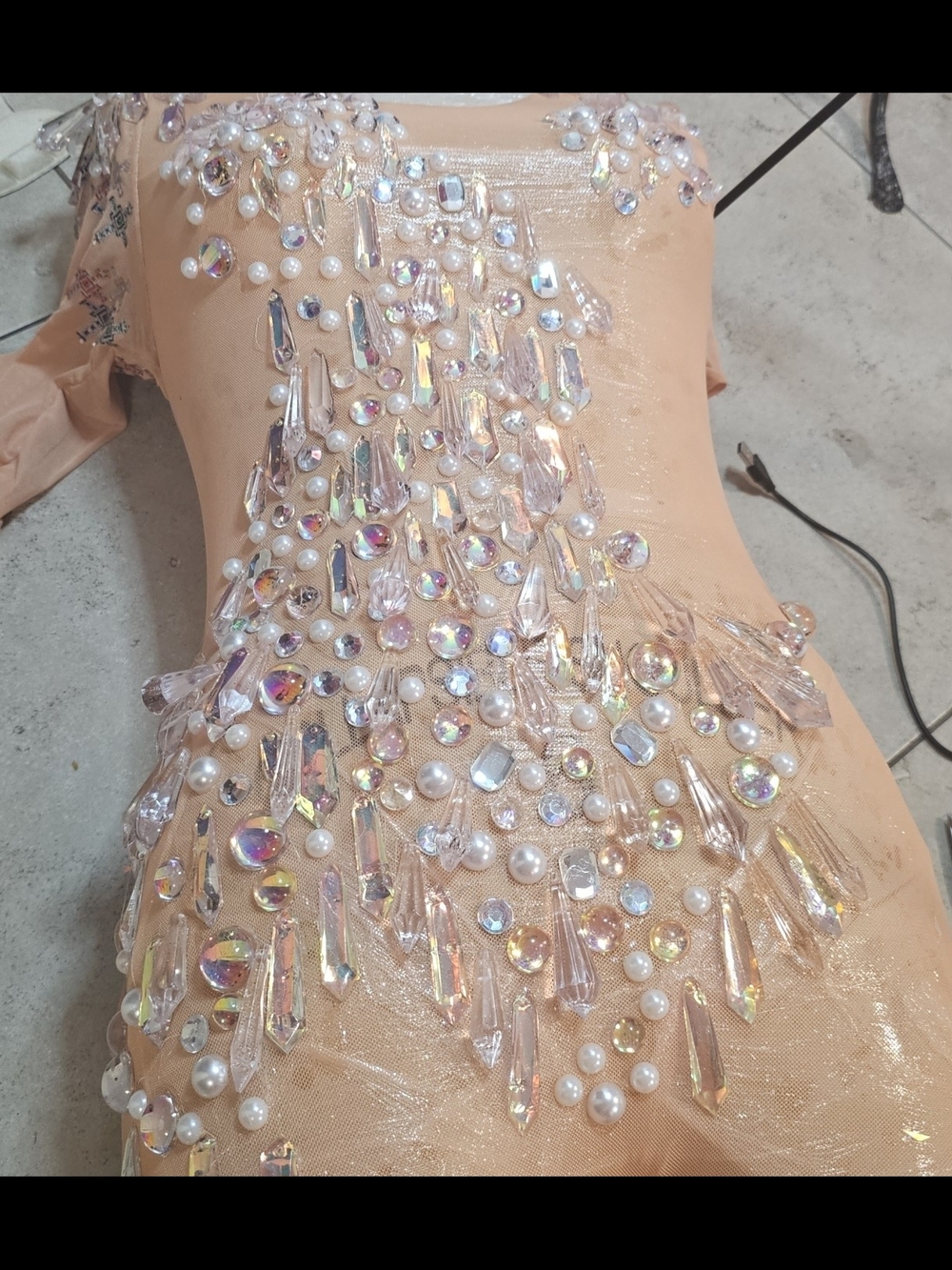 Embellished Nude Beaded Jumpsuit